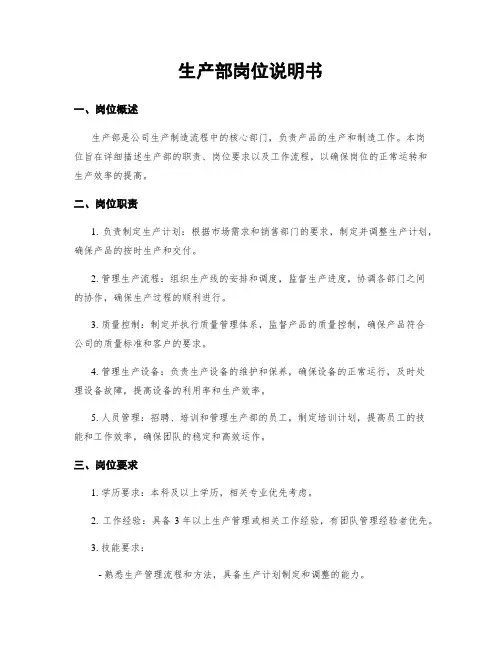 生产部岗位说明书