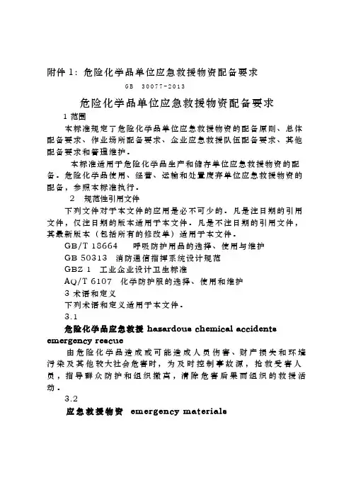 应急救援物资配备标准