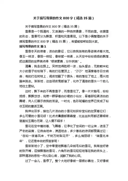 关于描写雪景的作文800字（精选35篇）