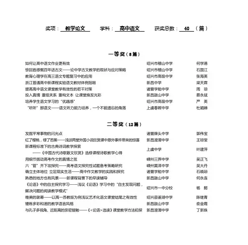 奖项 教学论文   学科 高中语文   获奖总数 40 (篇)