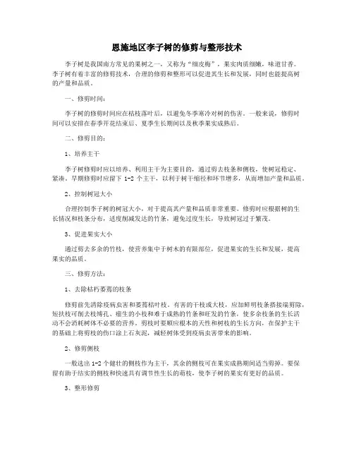 恩施地区李子树的修剪与整形技术