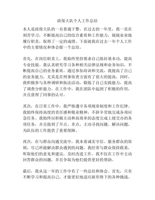 政保大队个人工作总结