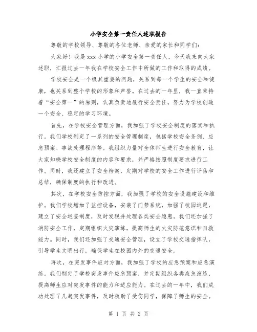 小学安全第一责任人述职报告