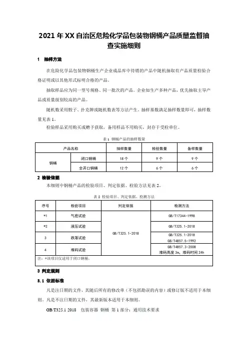 危险化学品包装物 钢桶产品质量监督抽查实施细则
