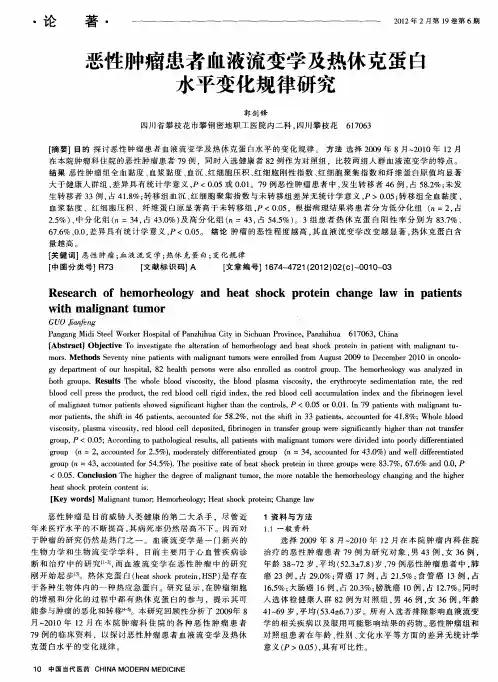 恶性肿瘤患者血液流变学及热休克蛋白水平变化规律研究