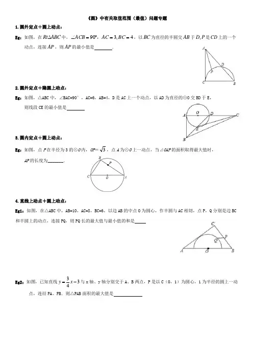 《圆》中有关取值范围(最值)问题专题