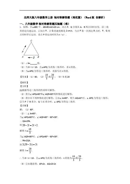 北师大版八年级数学上册 轴对称解答题(培优篇)(Word版 含解析)