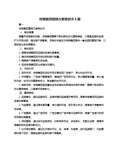 传媒集团营销方案策划书3篇