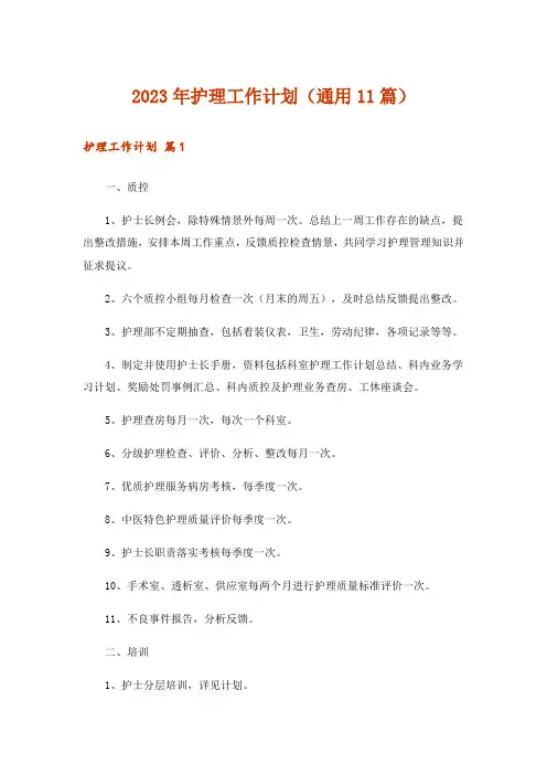 2023年护理工作计划(通用11篇)