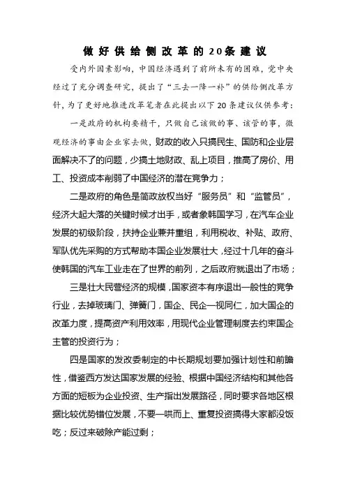 做好供给侧改革的20条建议