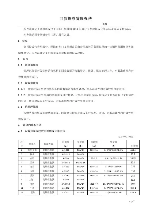 【最新资料】2016年回款提成管理办法