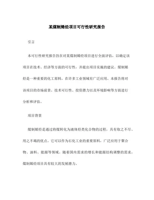 某煤制烯烃项目可行性研究报告