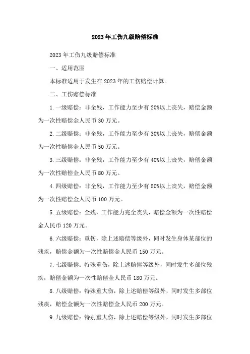 2023年工伤九级赔偿标准