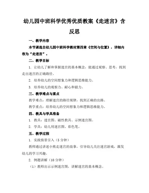 幼儿园中班科学优秀优质教案《走迷宫》含反思