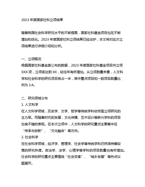 2023年度国家社科立项结果