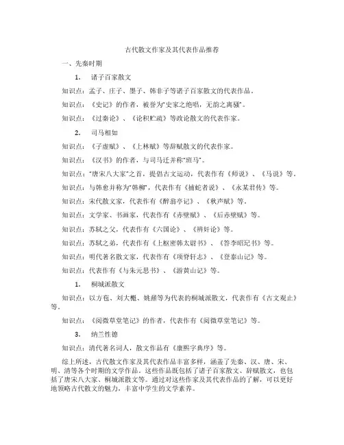 古代散文作家及其代表作品推荐