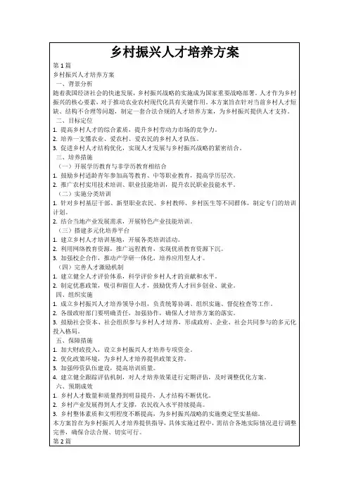 乡村振兴人才培养方案