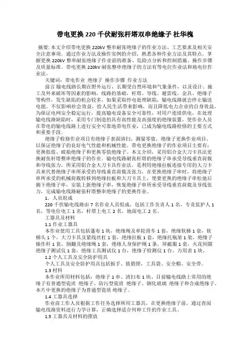 带电更换220千伏耐张杆塔双串绝缘子 杜华槐
