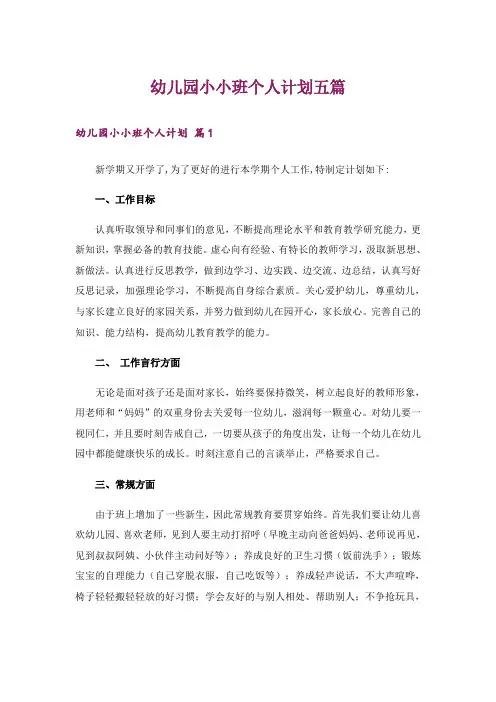 幼儿园小小班个人计划五篇