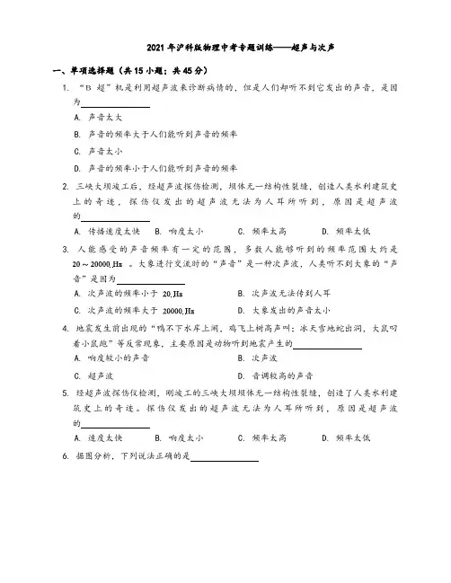 2021年沪科版物理中考专题训练——超声与次声