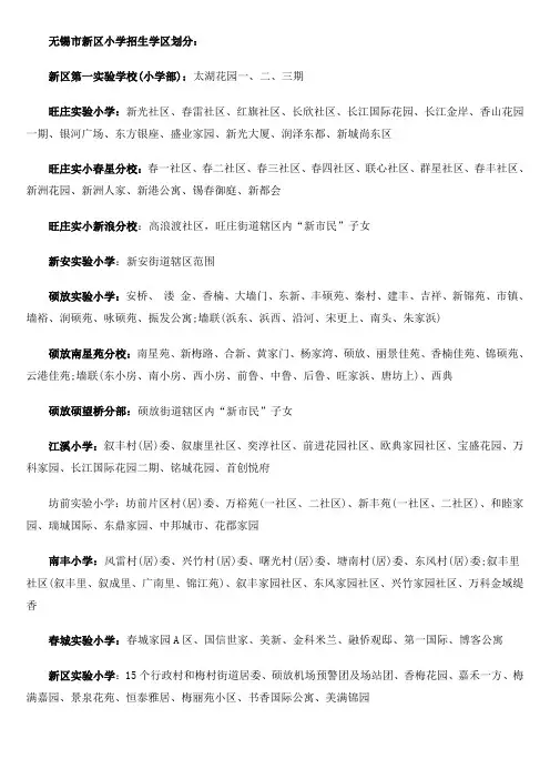 2015无锡市新区小学招生学区划分