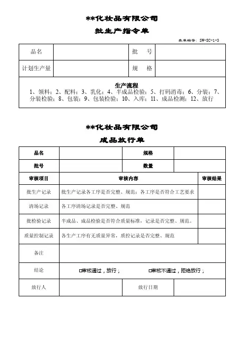 （新）化妆品企业批生产记录