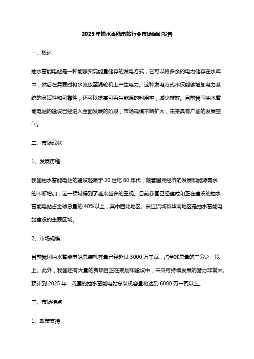 2023年抽水蓄能电站行业市场调研报告
