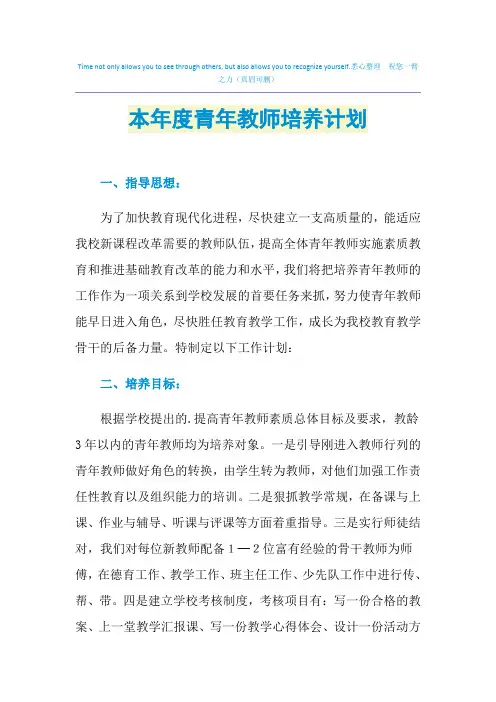 2021年本年度青年教师培养计划