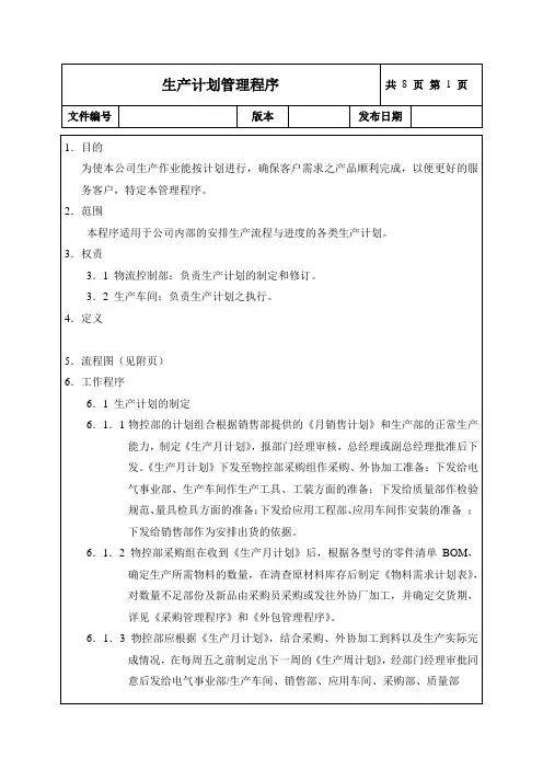 生产计划管理程序