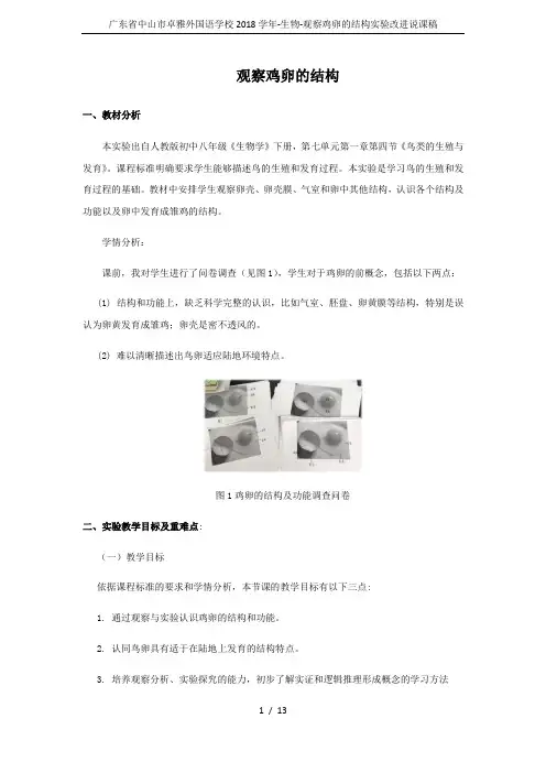 广东省中山市卓雅外国语学校2018学年-生物-观察鸡卵的结构实验改进说课稿