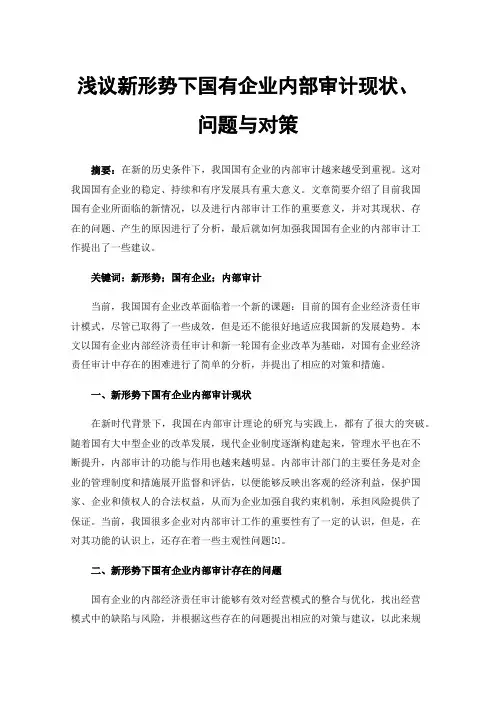 浅议新形势下国有企业内部审计现状、问题与对策