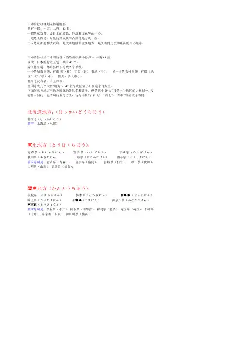 日本9个地方47个行政区【假名标注】