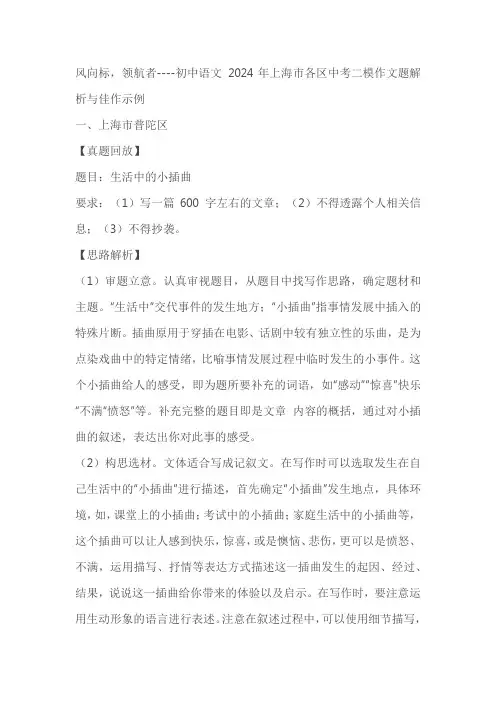 初中语文 2024年上海市各区中考二模作文题解析与佳作示例：风向标,领航者