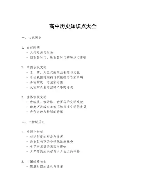 高中历史知识点大全