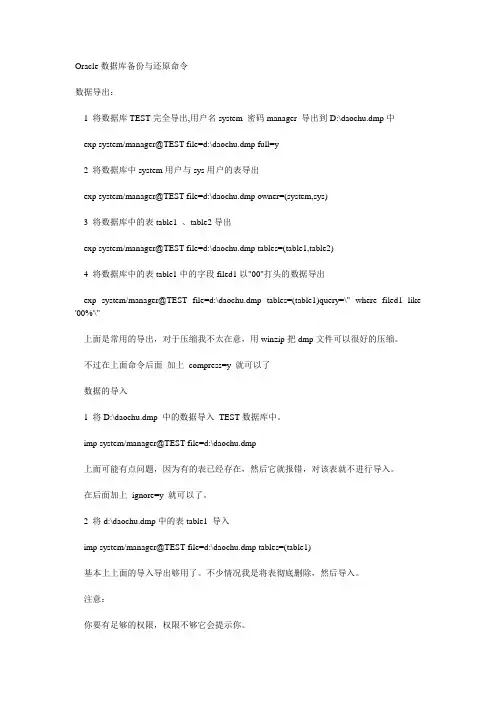 Oracle数据库备份与还原命令