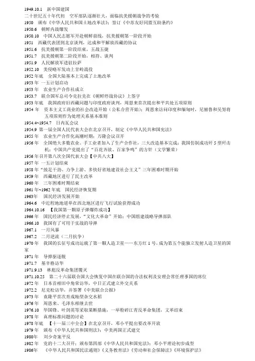 八年级下册历史纪年表【完全版】
