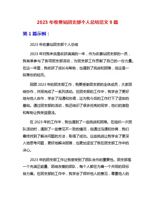 2023年收费站团支部个人总结范文9篇