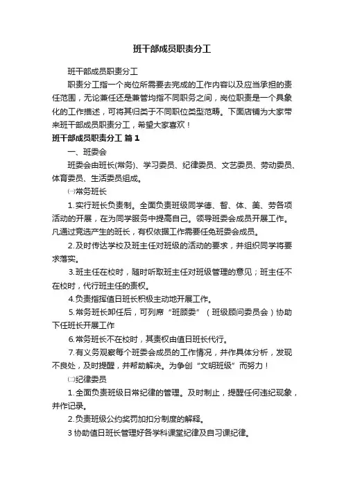 班干部成员职责分工