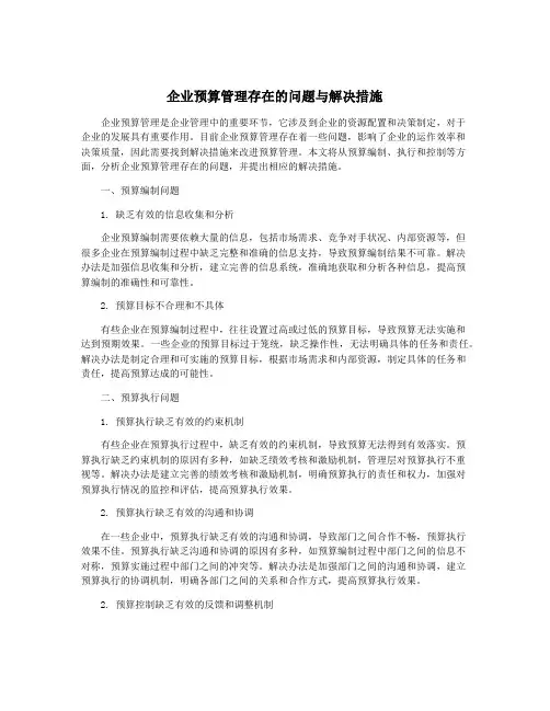 企业预算管理存在的问题与解决措施