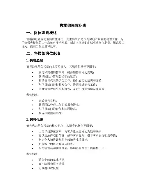 售楼部岗位职责