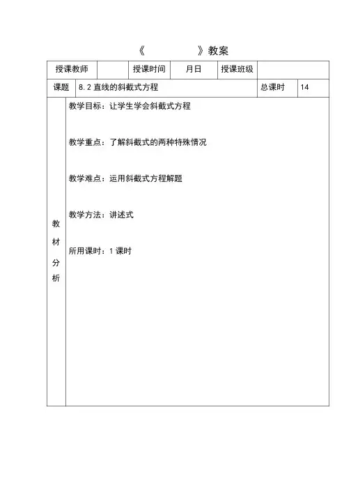 8.2直线的斜截式方程
