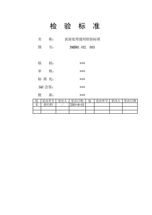 钣金表面处理通用检验标准