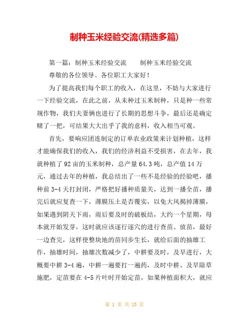 制种玉米经验交流(精选多篇)