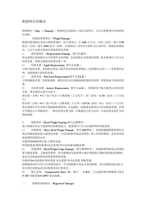 船舶吨位的概念