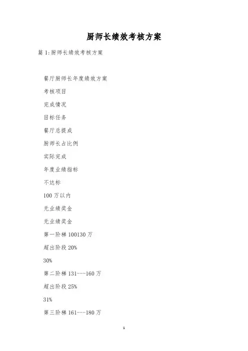 厨师长绩效考核方案