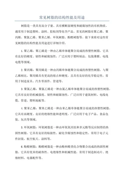 常见树脂的结构性能及用途