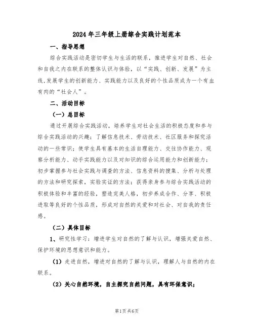2024年三年级上册综合实践计划范本(二篇)