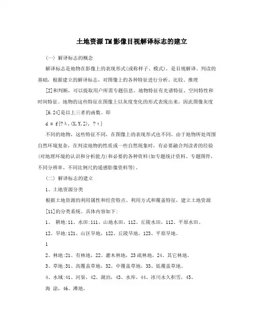 土地资源TM影像目视解译标志的建立