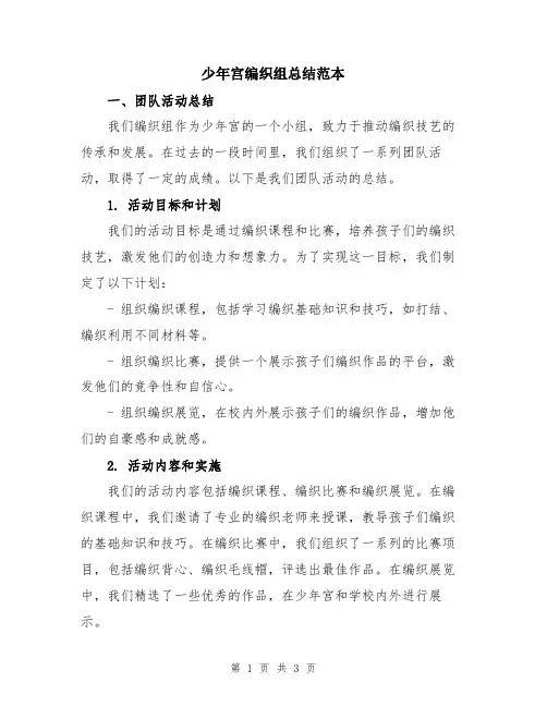 少年宫编织组总结范本