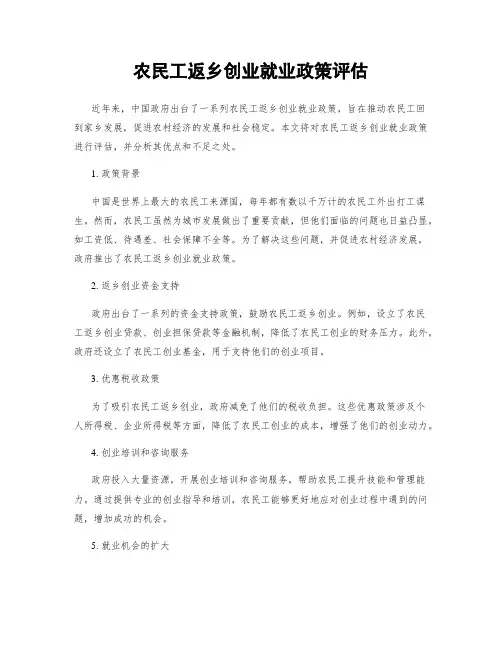农民工返乡创业就业政策评估